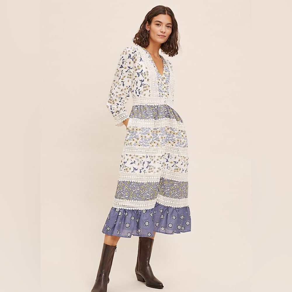 Anthropologie the Roberta Midi Dress Size 6 - NWOT Floral lace crochet boho